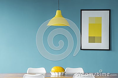 Yellow and blue dining room Stock Photo