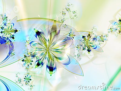 Yellow Blue Fractal Flower Background Stock Photo