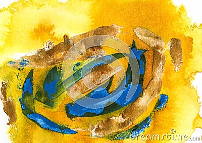 yellow, blue and green acrylic and watercolor Stock Photo