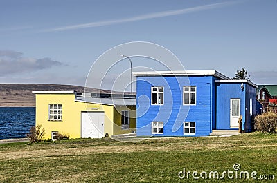 Yellow and blue house in Iceland Editorial Stock Photo