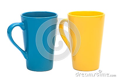 Yellow and blue mug Stock Photo