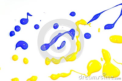 Yellow and blue paint drops Stock Photo