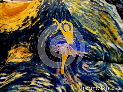 Yellow and Blue Paper Ballerina Media Art Stock Photo