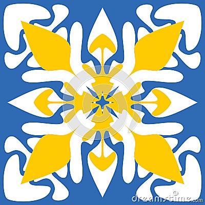 Yellow blue pattern for tiles talavera spanish style, vector illustration for design, geometric angular symmetric mandala Vector Illustration