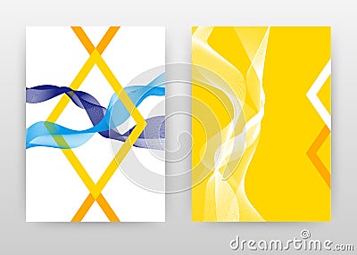 Yellow blue purple waved lines with geometry design for annual report, brochure, flyer, poster. Waved lines background vector Vector Illustration