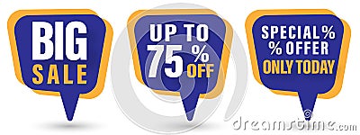 Yellow and blue set of sale and discount icons, vector illustration Vector Illustration