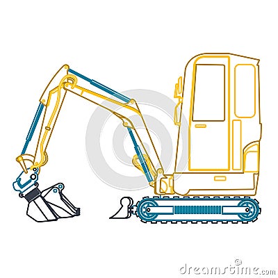 Yellow blue small outline digger Vector Illustration