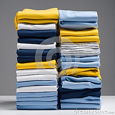 Yellow and blue T-shirts lie in a stack. The concept of diversity in the world and freedom of choice Stock Photo