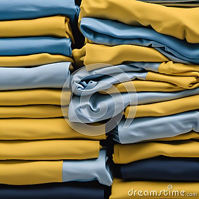 Yellow and blue T-shirts lie in a stack. The concept of diversity in the world and freedom of choice Stock Photo