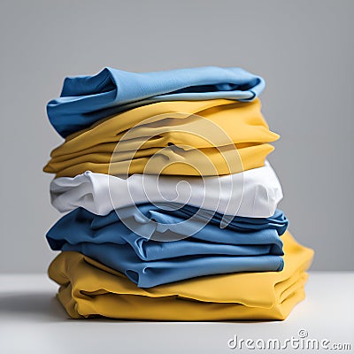 Yellow and blue T-shirts lie in a stack. The concept of diversity in the world and freedom of choice Stock Photo