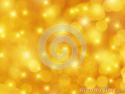 Yellow Bokeh and Stars Background Stock Photo