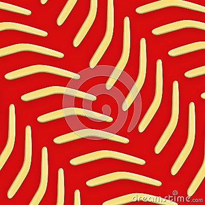 Yellow boomerangs on red background, flat lay Stock Photo