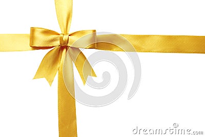 Yellow bow and ribbon isolated on white background Stock Photo