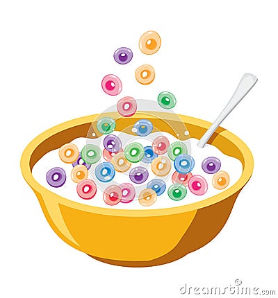 Yellow bowl with cereals in milk, vector Vector Illustration