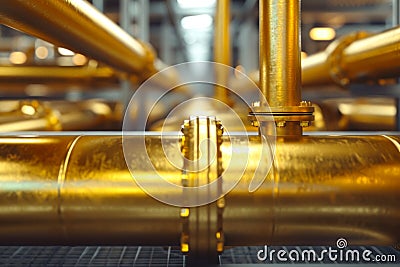 yellow brass pipes for steam exhaust in a factory Stock Photo
