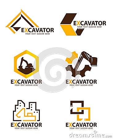 Yellow and brown excavator logo vector set design Vector Illustration