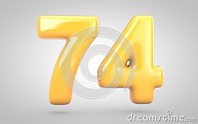 Yellow Bubble Gum number 74 isolated on white background Cartoon Illustration