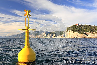 Yellow buoy on sea, portovenere, la spezia, italy Stock Photo