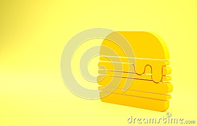 Yellow Burger icon isolated on yellow background. Hamburger icon. Cheeseburger sandwich sign. Fast food menu. Minimalism Cartoon Illustration