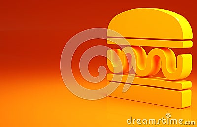 Yellow Burger icon isolated on orange background. Hamburger icon. Cheeseburger sandwich sign. Fast food menu. Minimalism Cartoon Illustration