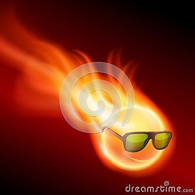 Yellow burning ball wearing sunglasses Vector Illustration