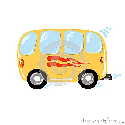 yellow bus clipart, school bus vector hand drawn illustration Vector Illustration