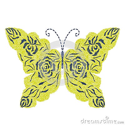 Yellow butterfly embroidery artwork design for clothing Vector Illustration