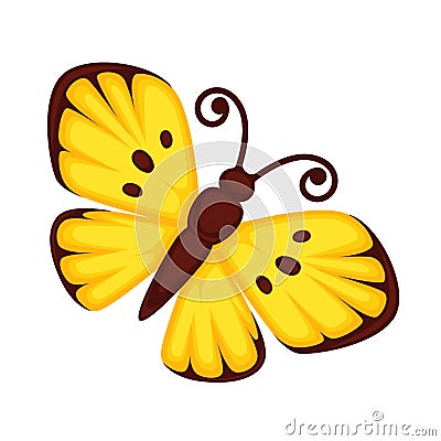 Yellow butterfly with spots on wings and with antennas Vector Illustration