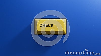 yellow button with CHECK business word. Mission, Vision and core values concept.close up button of keyboard, Stock Photo