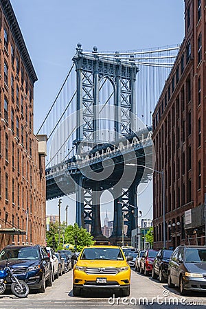 Yellow cab in Dumbo of New York City Editorial Stock Photo