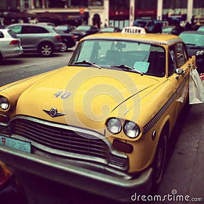 Yellow cab on the streets of Vienna, Austria. Editorial Stock Photo