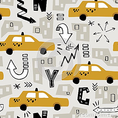 Yellow cab taxi NY Vector Illustration