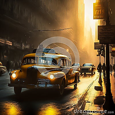 Yellow cab, taxicab riding fast in New York Stock Photo