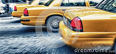 Yellow cabs in city avenue fast speeding, New York City Stock Photo