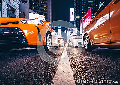 Yellow cabs in Times Square Editorial Stock Photo