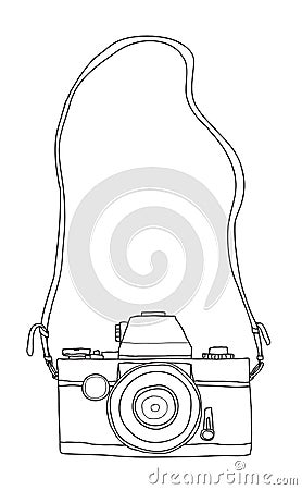 Yellow camera lovely vintage hand drawn vector line art illustration Vector Illustration