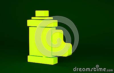 Yellow Camera vintage film roll cartridge icon isolated on green background. 35mm film canister. Filmstrip photographer Cartoon Illustration