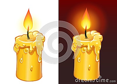 Yellow candle burning Stock Photo