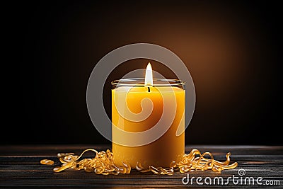 Yellow candles and Bokeh Lights darkness background Stock Photo