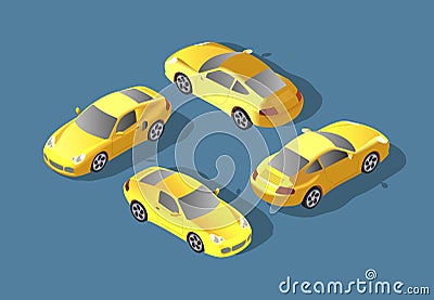 Yellow Car concept. Sedan automobile. Flat 3d transport high quality icon set. Car icons isolated vector . City Vector Illustration