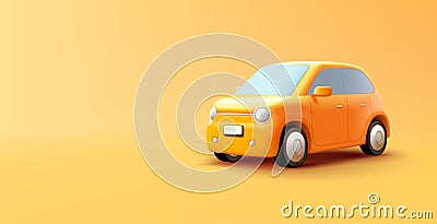 Yellow car retro vintage model 3d illustration, cartoon style cute vehicle Vector Illustration