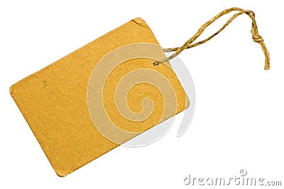 Yellow Cardboard Sale Tag Label Isolated Closeup Stock Photo
