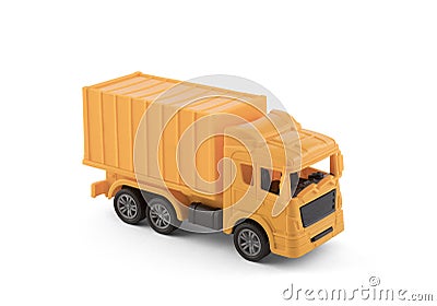 Yellow cargo delivery truck miniature isolated on white background Stock Photo