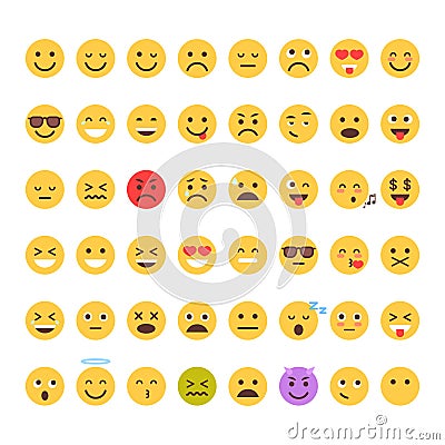 Yellow Cartoon Face Set Emoji People Different Emotion Icon Collection Vector Illustration