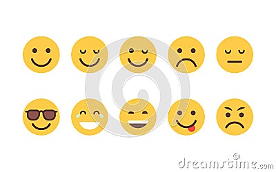 Yellow Cartoon Face Set Emoji People Different Emotion Icon Collection Vector Illustration