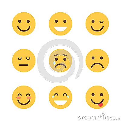 Yellow Cartoon Face Set Emoji People Different Emotion Icon Collection Vector Illustration