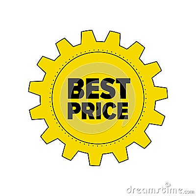 Yellow cartoon gear with words `Best Price` Vector Illustration