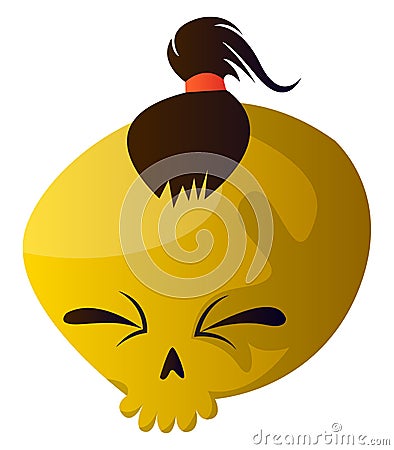 Yellow cartoon skull with brown hair vector illustartion Vector Illustration