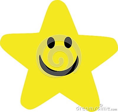 Yellow cartoon star with smiling face Vector Illustration