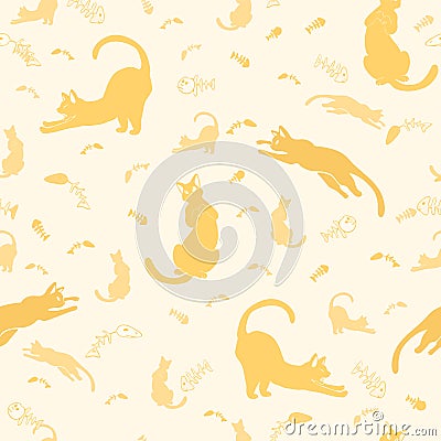 Yellow Cats Silhouette Vector Pattern Vector Illustration